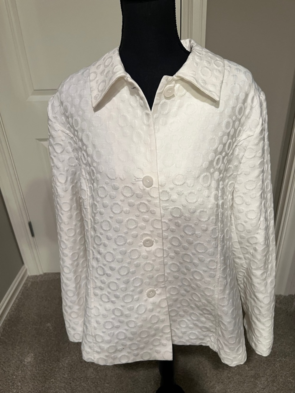 TanJay Ivory Textured Circle Button Jacket